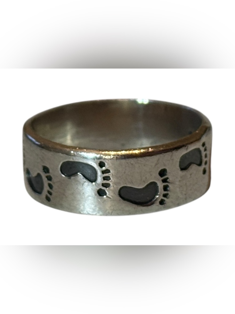 Vintage Footprints 925 Sterling Silver Wide Band Ring, size 9.5, Unisex